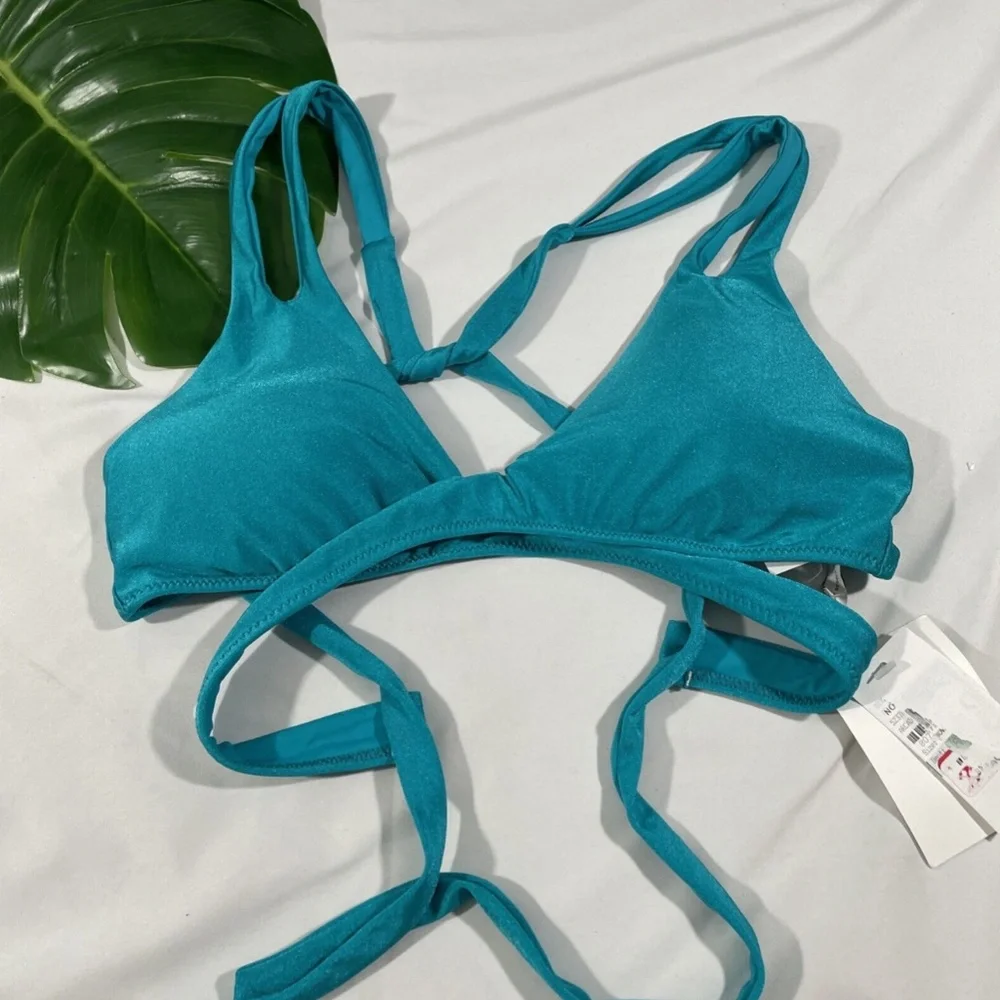 NWT‎ Becca Shimmer Wrap Bikini Top In Arcadia [ SZ Large ]
